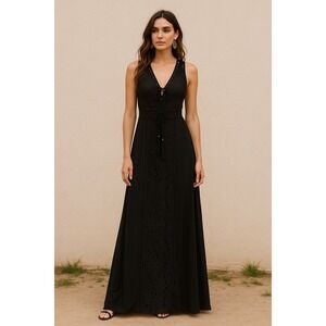 LuLu's Dress Womens M Black Lace‎ Maxi Sleeveless Open Back Boho Formal Party